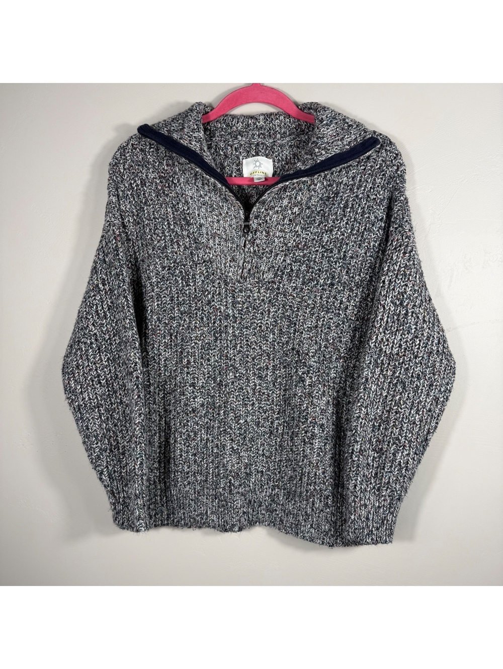 Aerie OFFLINE Cozy Marled Knit Half-Zip Sweater | Large
